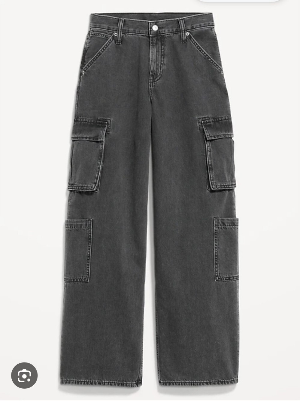 Old Navy Cargo Black Jeans Mid-Rise Baggy Wide-Leg Denim Size 16 Streetstyle